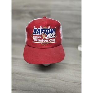 VINTAGE Daytona 500 Hat Cap Mens Snap Back Red White Trucker 90s USA NASCAR